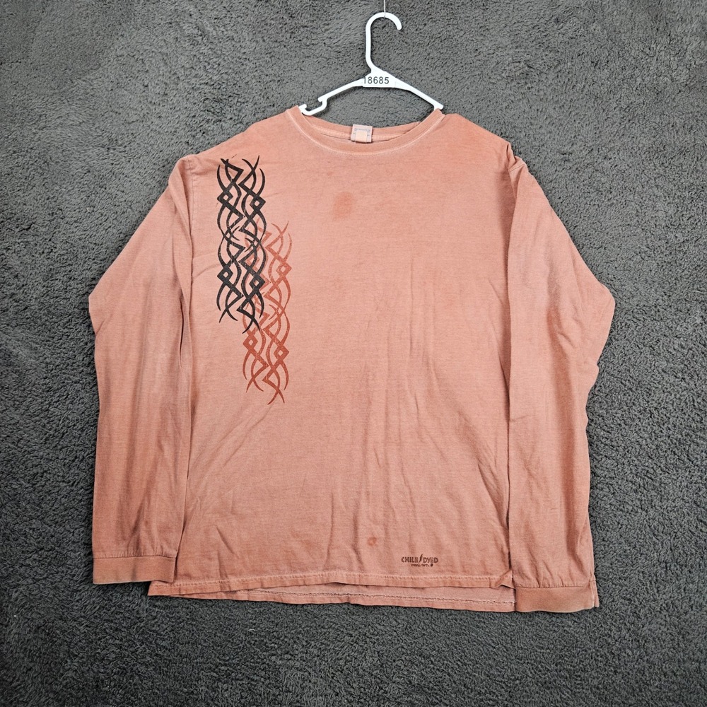 Crazy Shirts Long Sleeve Shirt Mens Large Orange Chile Dyed Dragon Tribal